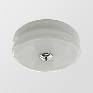 Art Deco ceiling lamp installed, cream cake jade glass shade