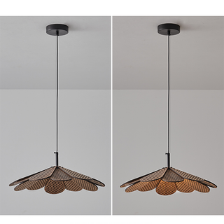 LED Rattan Pendant Light – Adjustable Boho Wooden Ceiling Lamp for Living Room