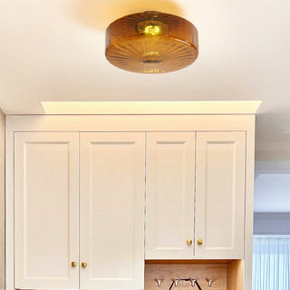 Rustic iron frame ceiling lamp with corrugated glass, LED fixture