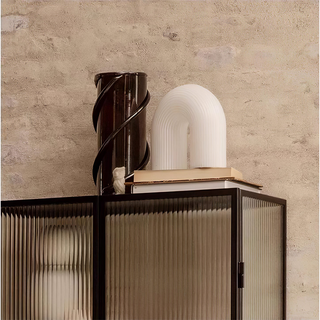 White arch glass lamp detail — modern LED metal