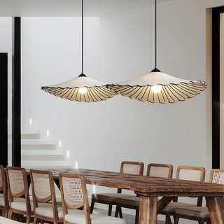 Vintage Pendant Light - Lotus Leaf Fabric Shade | Adjustable Cord | E27 Bulb