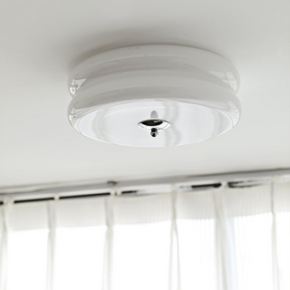 LED Art Deco ceiling light, cream cake lamp jade glass finish