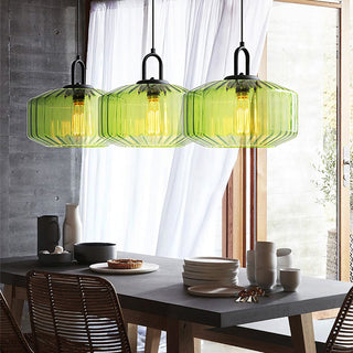 Mid Century Pendant Light – Striped Glass Lamp with E27 Bulb Base for Living Room