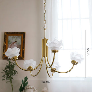 Vintage 3-light French chandelier wide — rose glass brass ceiling