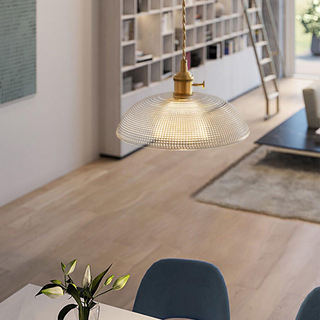 Vintage glass pendant lamp with ribbed texture