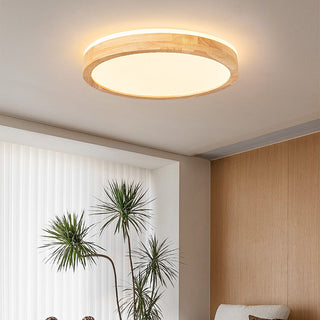 LED wood ceiling fixture round frame – natural living room
