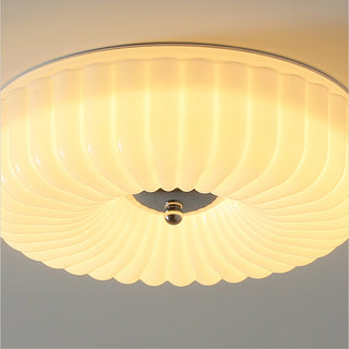 Cream glass ceiling light, Bauhaus flush mount LED bulb
