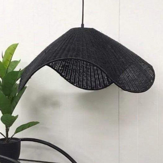 Large rattan pendant with open weave dome shade