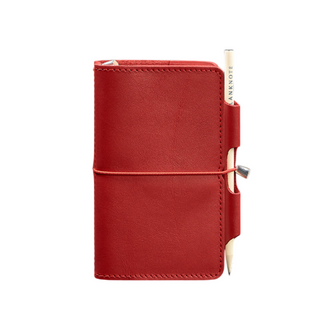 leather bound notebook designer soft cover replaceable inserts pen holder front view