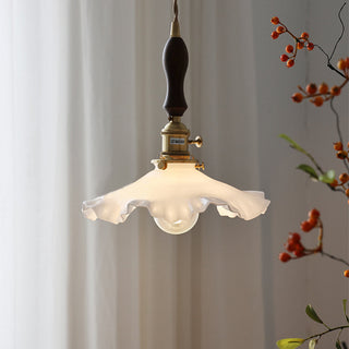 Vintage Nordic glass pendant with brass cord and mount