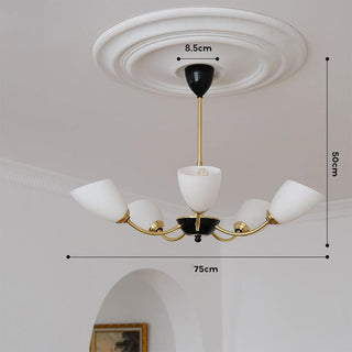 Black glass medieval chandelier side — modern brass warm