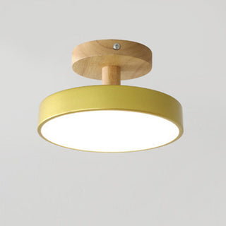 Colorful Flush Mount Light - Round Ceiling Light with Wood & Iron Design