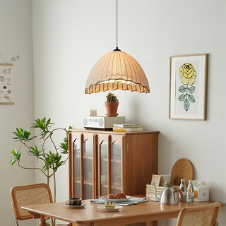 Linen pendant shade showing woven fabric texture