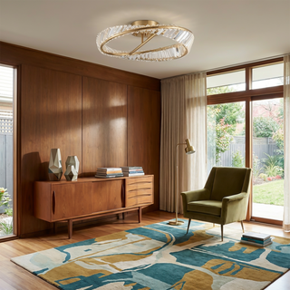 Designer Ceiling Light – Modern Crystal Ring Fixture with Gold Chandelier