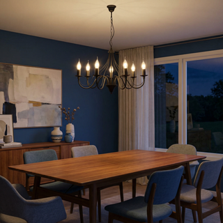 Black Candle Chandelier | Elegant Living Room Lighting Fixture - Asterion Model