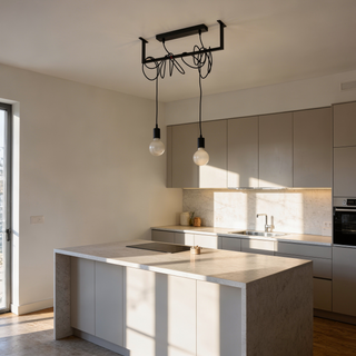 Lustre noir minimaliste – Suspension moderne à 2 lumières pour salon élégant