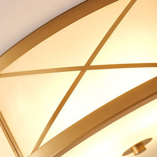 Antique Glass Drum Light - Brass & Glass Ceiling Light Fixture With Geometric Pattern
