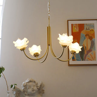 Vintage French glass chandelier setting — rose brass 3-light wide