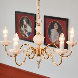 Cream glass vintage chandelier side — metal soft warm dining