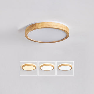 Natural Wood Ceiling Light – LED Round Frame Lamp for Living Room Lighting