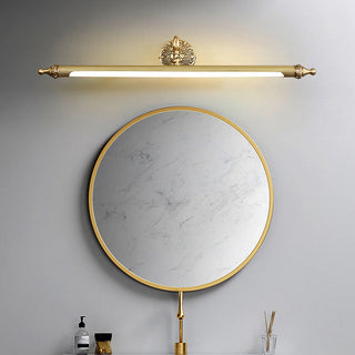 LED gold vintage metal bathroom wall sconce detail — vanity