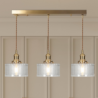 Vintage Glass Pendant Light - Elegant Cylindrical Glass Lamp for Kitchen Island