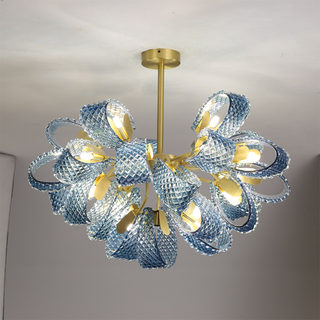 Copper blue glass chandelier luxury pendant dining room ceiling