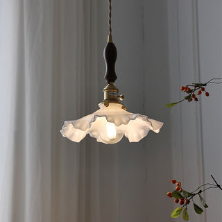Vintage brass hanging lamp with Nordic glass shade