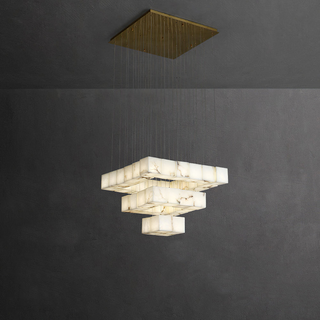 White alabaster pendant in interior — modern geometric hanging lamp