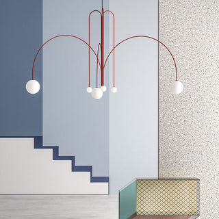 Large red Art Deco pendant from below — medieval style ceiling fixture