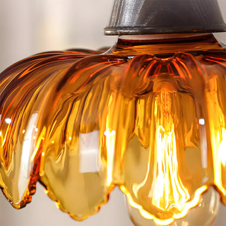 Retro flower amber glass pendant — decorative hanging ceiling fixture