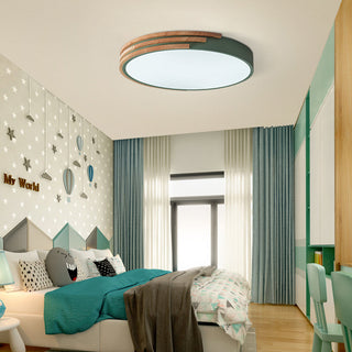 Wood Ceiling Lamp - Round LED Dimmable Ambient Lighting Fixture for Living Room