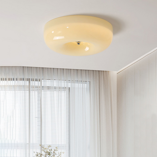 Cream Ceiling Lamp – Round Glass Light with Soft Warm Glow for Bedroom