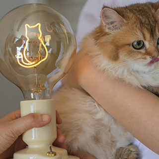 Pink white cat table lamp wide — LED warm ambient