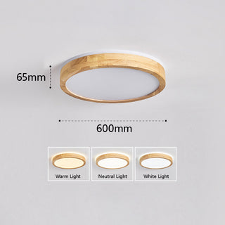 Natural Wood Ceiling Light – LED Round Frame Lamp for Living Room Lighting