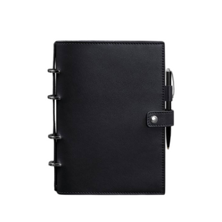 leather bound notebook handcrafted journal replaceable insert pen holder front view