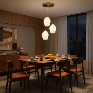 Ceramic Pendant Light – Ribbed Ceramic Finish Modern Pendant Lamp with Adjustable LED