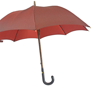 Men's leather handle red jacquard canopy handmade Italian umbrella side view