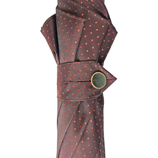 Men's leather handle red jacquard canopy handmade Italian umbrella top view