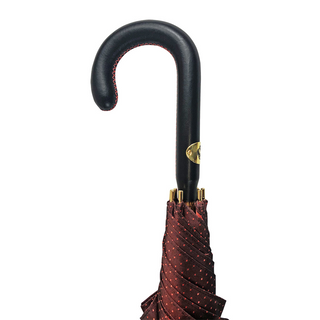 Men's leather handle red jacquard canopy handmade Italian umbrella canopy detail