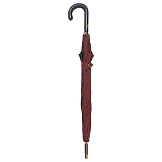 Men's leather handle red jacquard canopy handmade Italian umbrella close-up