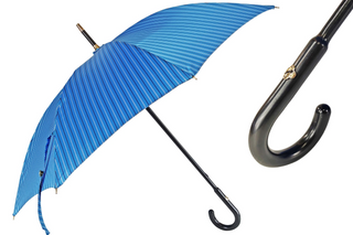 Men's blue leather handle classic handcrafted Italian umbrella front view