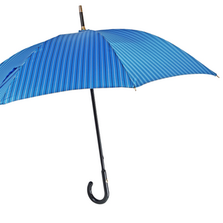 Men's blue leather handle classic handcrafted Italian umbrella side view