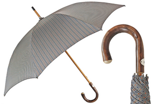 Men's wooden chestnut handle handmade Italian rain umbrella front view