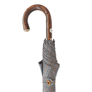 Men's wooden chestnut handle handmade Italian rain umbrella canopy detail