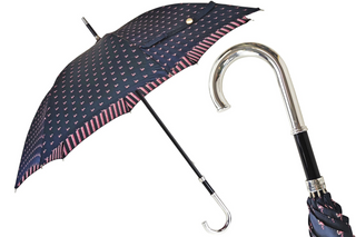 Men's silver jacquard canopy silver-plated handle handmade Italian umbrella front view