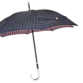Men's silver jacquard canopy silver-plated handle handmade Italian umbrella side view