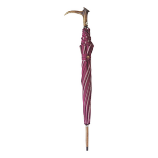 Burgundy jacquard handmade Italian beech wood handle steel ribs umbrella close-up