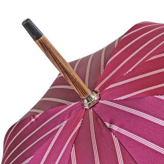 Burgundy jacquard handmade Italian beech wood handle steel ribs umbrella detail