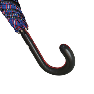 Italian bespoke black leather handle men's handmade umbrella canopy detail